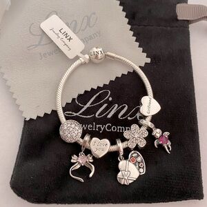 Linx Silver Snake Chain Bracelet with Girlfriend Themed Charms